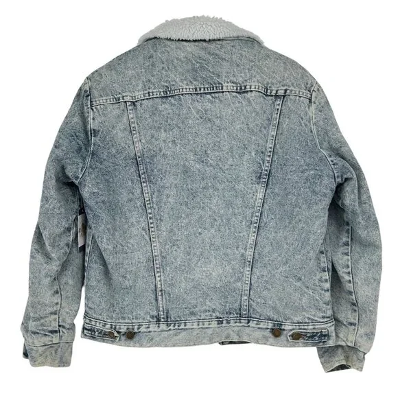 Vintage 80s Wrangler Trucker Jean Jacket Acid Snow Wash Sherpa Western Outlaw M - Picture 2 of 16